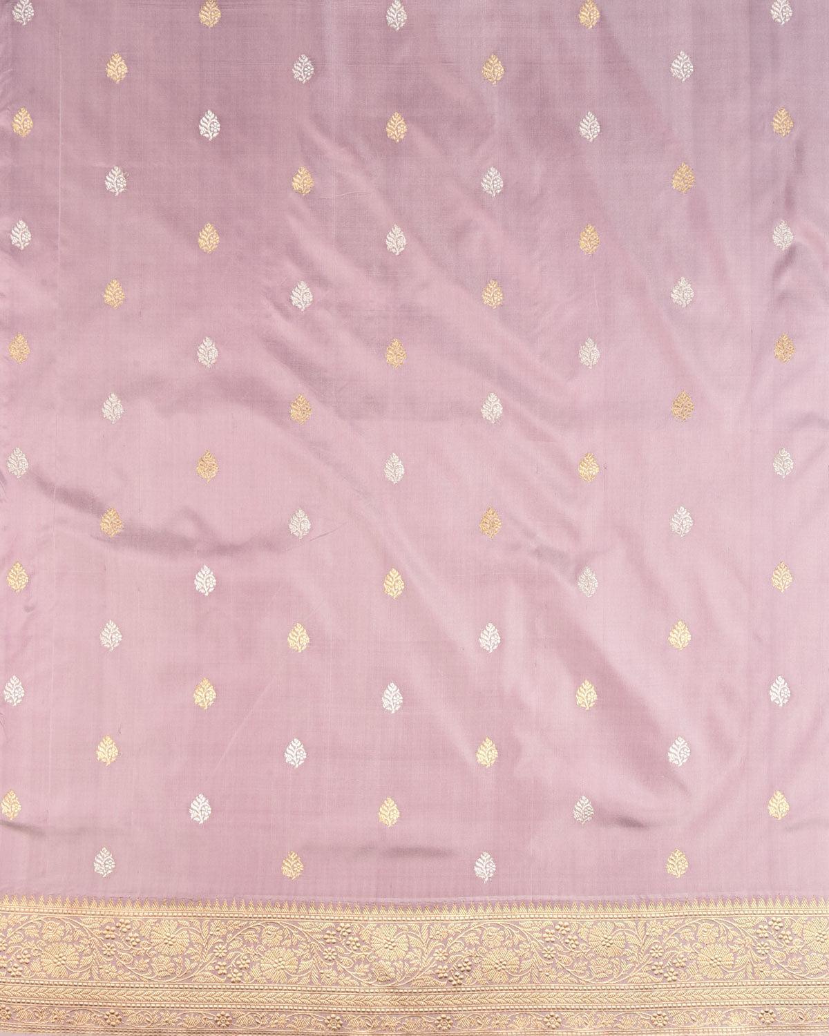 Shot Mauve Banarasi Silver & Gold Zari Buti Kadhuan Brocade Handwoven Katan Silk Saree - By HolyWeaves, Benares