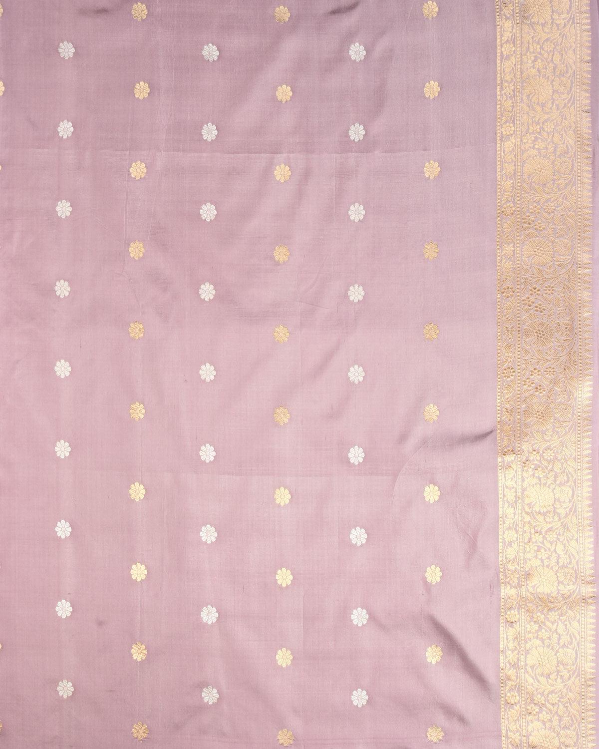 Shot Mauve Banarasi Silver & Gold Zari Buti Kadhuan Brocade Handwoven Katan Silk Saree - By HolyWeaves, Benares