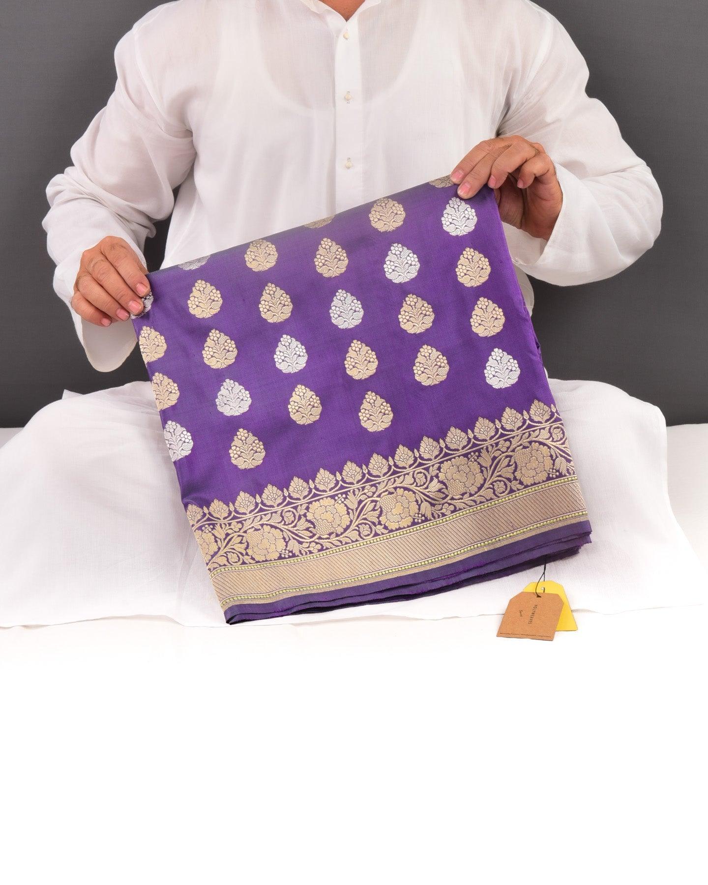 Shot Mauve Banarasi Sona-Rupa Ghani Buti Kadhuan Brocade Handwoven Katan Silk Saree - By HolyWeaves, Benares
