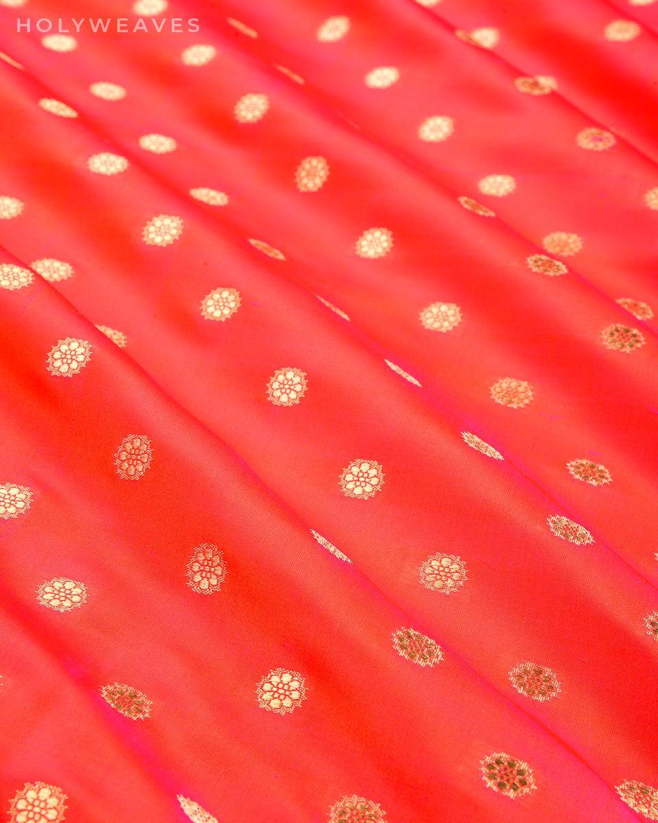 Shot Orange Banarasi Satin Zari Buti Cutwork Brocade Handwoven Katan Silk Fabric - By HolyWeaves, Benares
