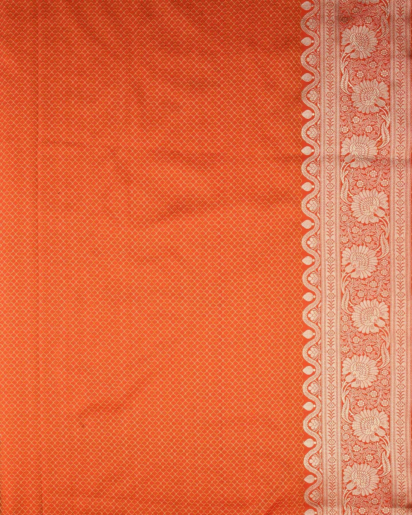 Shot Orange Banarasi Tehri Resham Meena and Gold Zari Maheen Jaal Satin Tanchoi Brocade Woven Art Silk Saree - By HolyWeaves, Benares