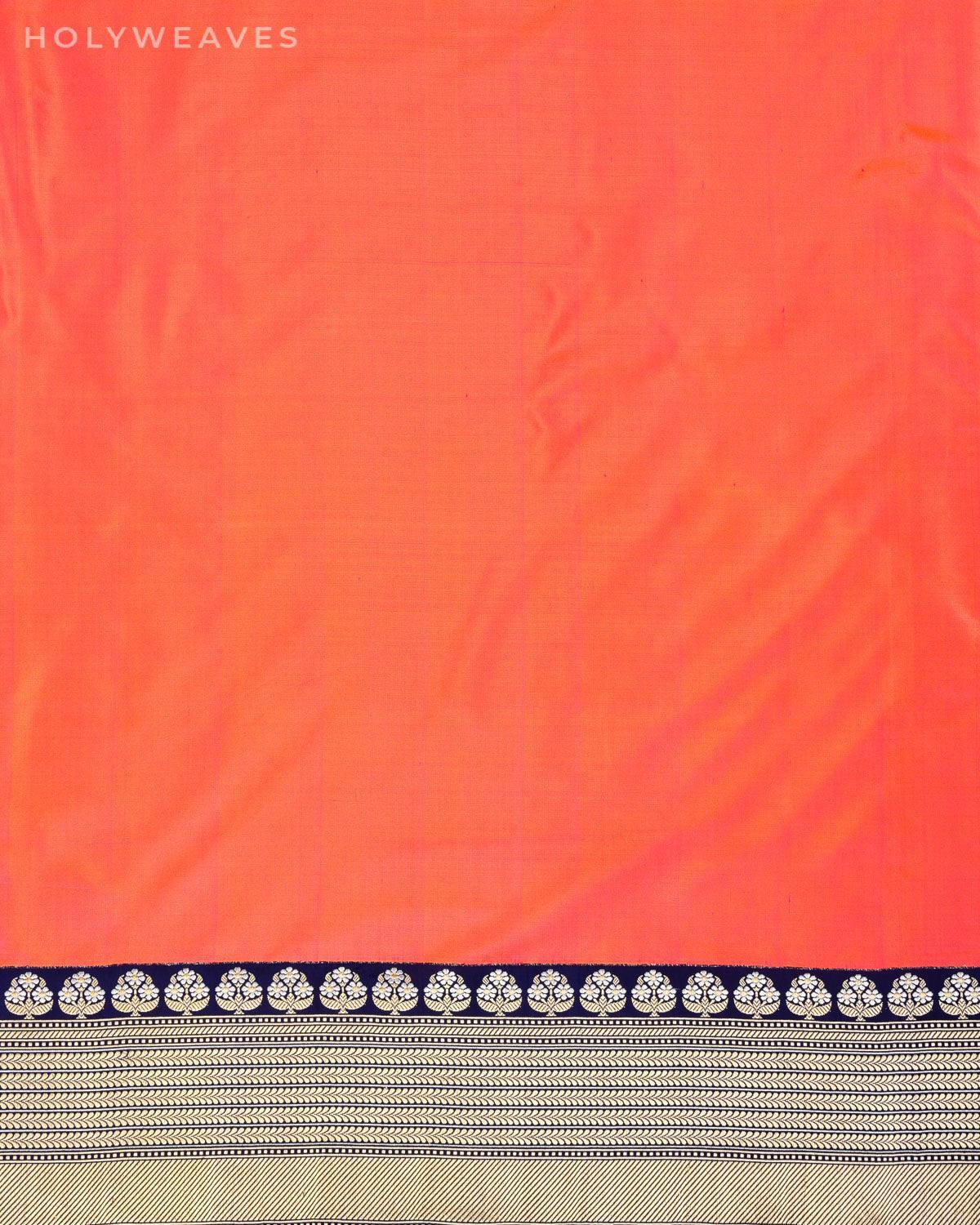 Shot Orange Peach Banarasi Kadhuan Brocade Handwoven Katan Silk Saree with Brocade Blouse Piece - By HolyWeaves, Benares