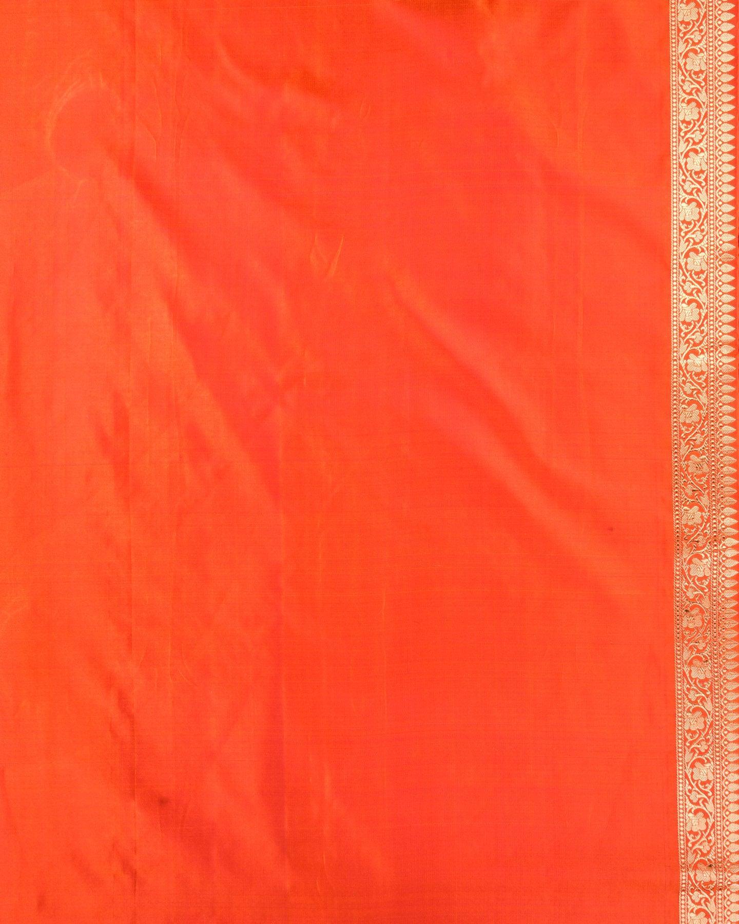Shot Orange-Pink Banarasi Resham Floral Jaal Tanchoi Handwoven Katan Silk Saree with Gold Zari Accents - By HolyWeaves, Benares