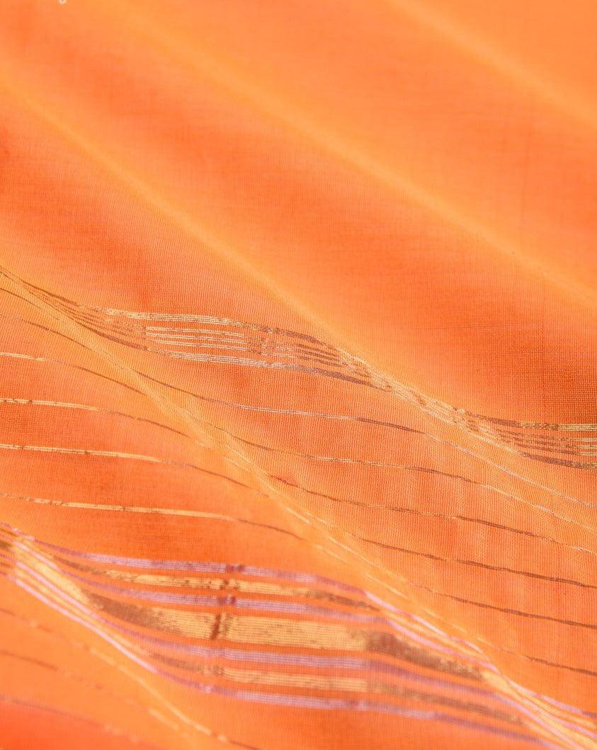 Shot Orange Woven Cotton Silk Dupatta with Brocade Border - By HolyWeaves, Benares