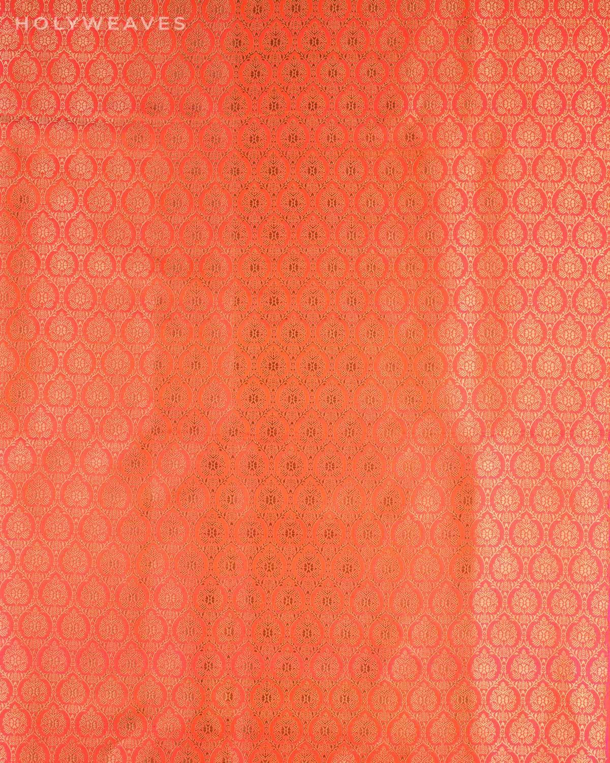 Shot Peach Banarasi Brocade Handwoven Katan Silk Saree - By HolyWeaves, Benares