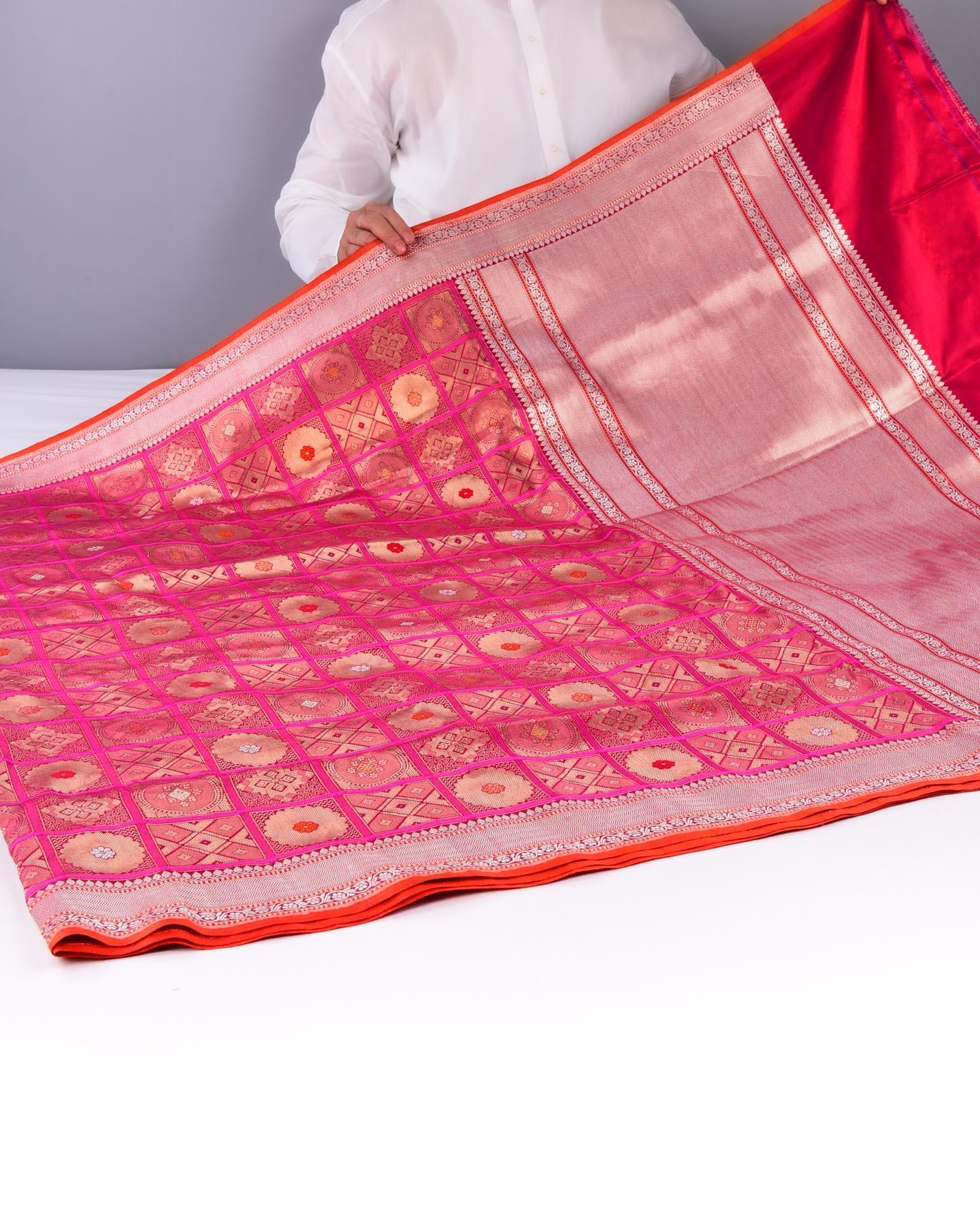 Shot Pink Banarasi Gharchola Kadhuan Brocade Handwoven Katan Silk Saree - By HolyWeaves, Benares