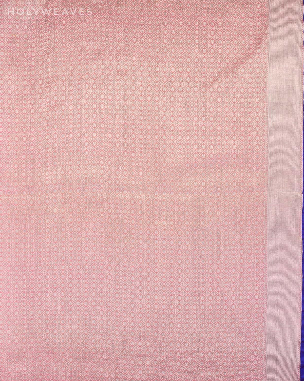 Shot Pink Banarasi Silver Zari Lovebirds Cutwork Brocade Woven Art Cotton Silk Saree - By HolyWeaves, Benares