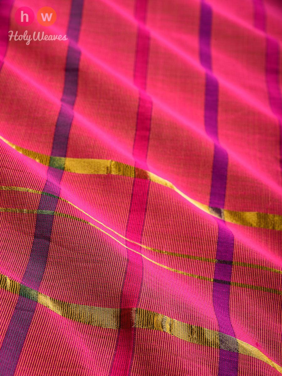 Shot Pink Colored Stripes Woven Cotton Silk Dupatta - By HolyWeaves, Benares