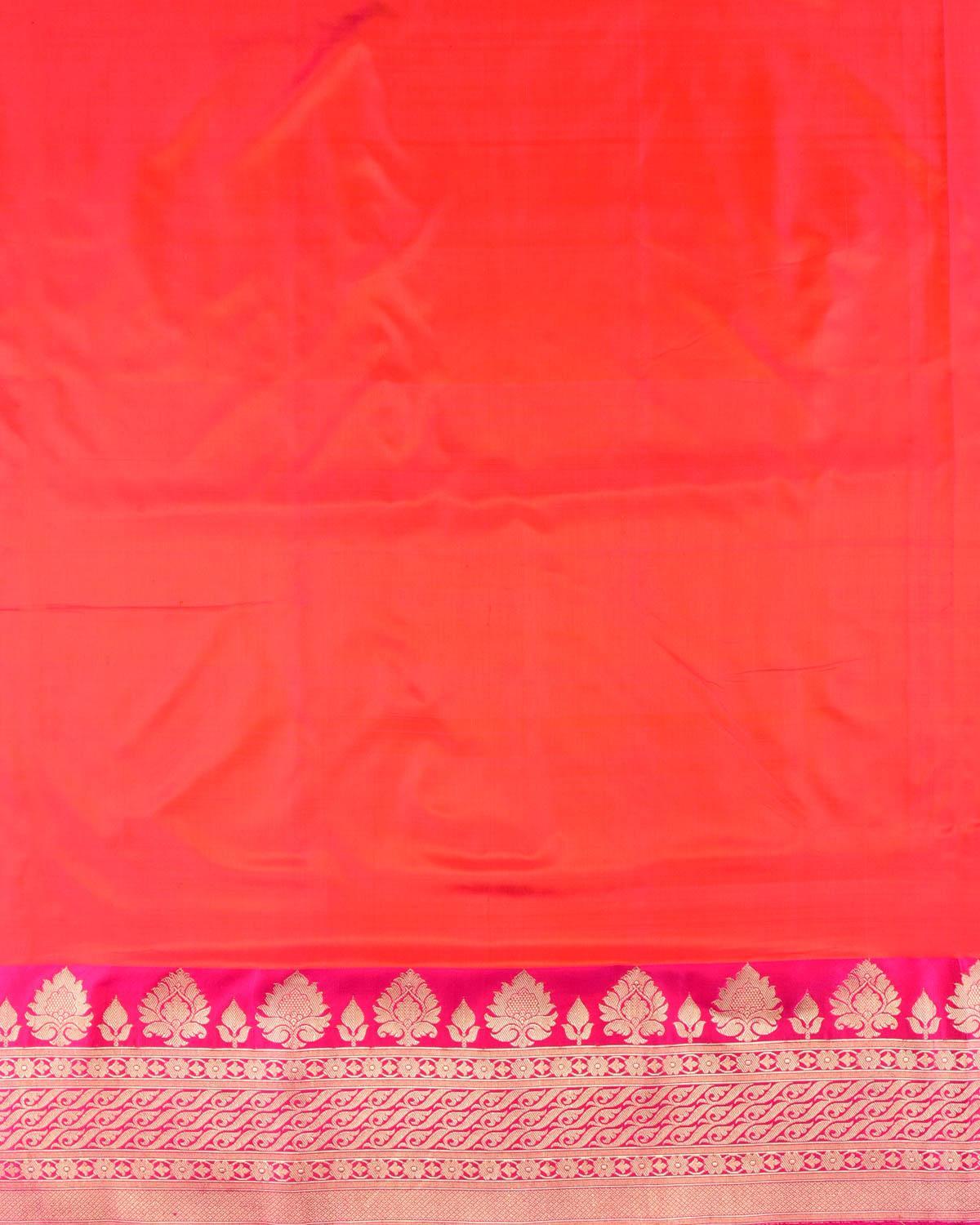 Shot Pink-Orange Banarasi Brocade Handwoven Katan Silk Saree - By HolyWeaves, Benares