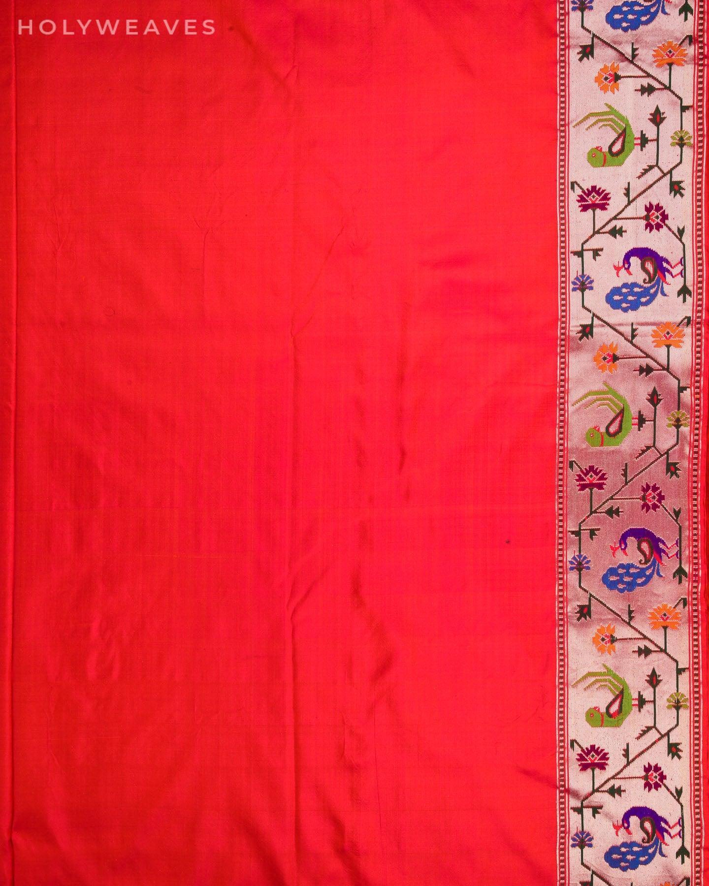 Shot Pink-Orange Banarasi Paudi Chauhari Paithani Handwoven Katan Silk Saree - By HolyWeaves, Benares