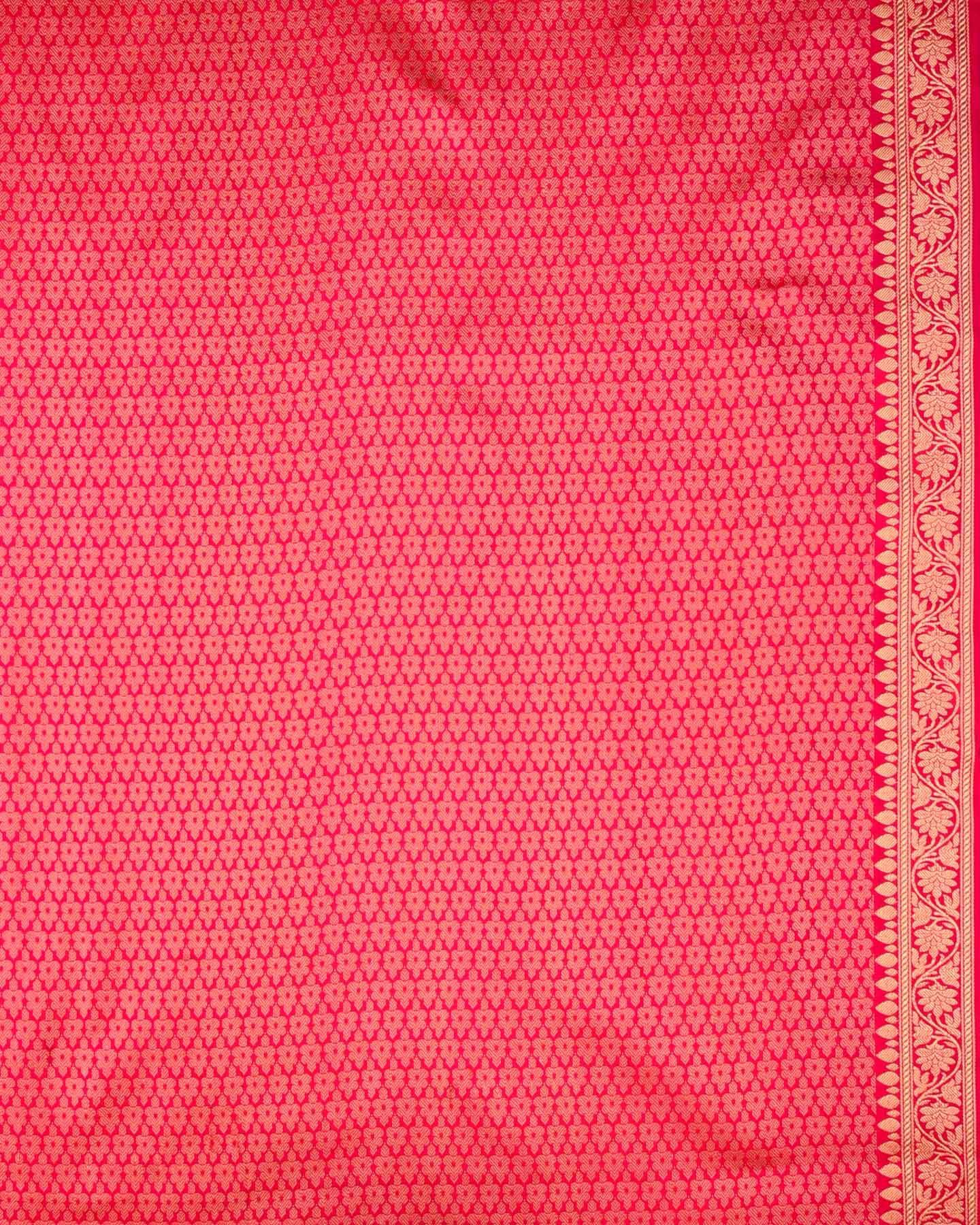 Shot Pink-Orange Banarasi Resham Pinstripe Kadhuan Brocade Handwoven Katan Silk Saree - By HolyWeaves, Benares