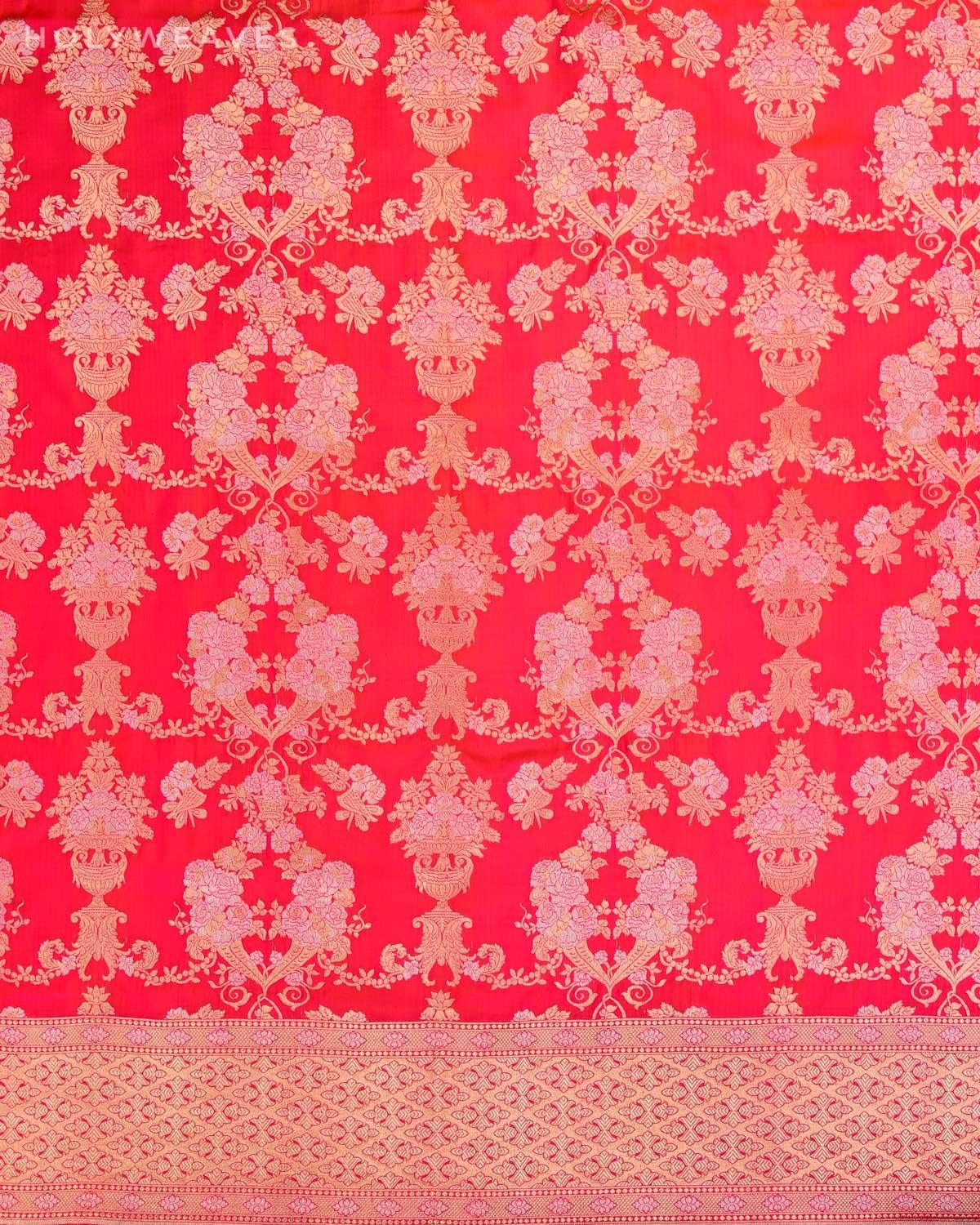 Shot Pink Peach Banarasi Alfi Sona Rupa Cutwork Brocade Handwoven Katan Silk Saree - By HolyWeaves, Benares