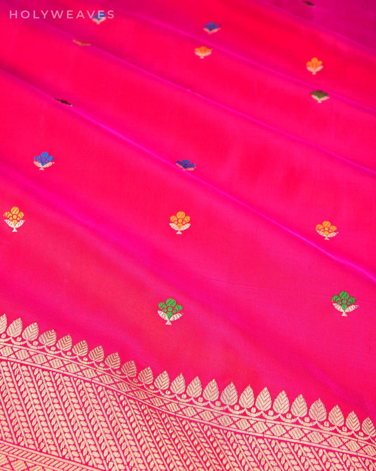 Shot Pink Red Banarasi Alfi Chidi Buti Kadhuan Brocade Handwoven Katan Silk Dupatta - By HolyWeaves, Benares