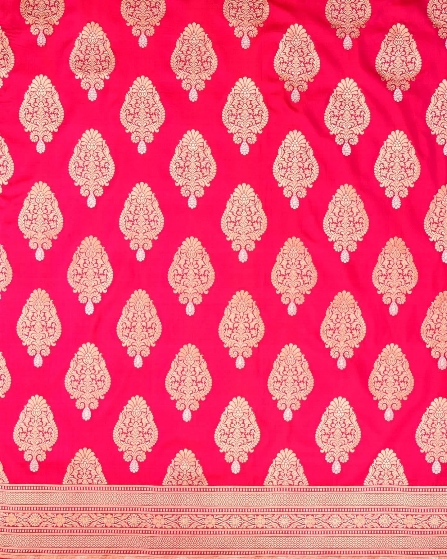 Shot Pink-Red Banarasi Alfi Sona Rupa Buta Cutwork Brocade Handwoven Katan Silk Saree - By HolyWeaves, Benares
