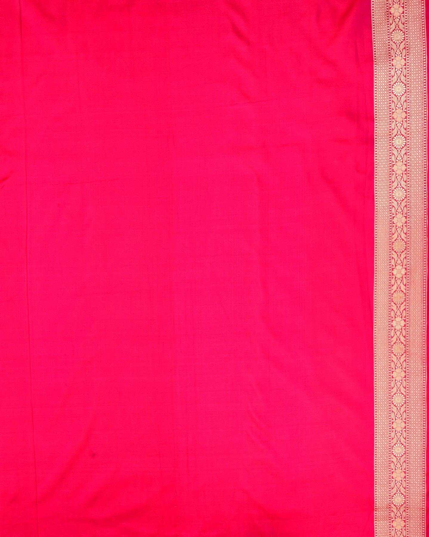 Shot Pink-Red Banarasi Alfi Sona Rupa Jaal Cutwork Brocade Handwoven Katan Silk Saree - By HolyWeaves, Benares