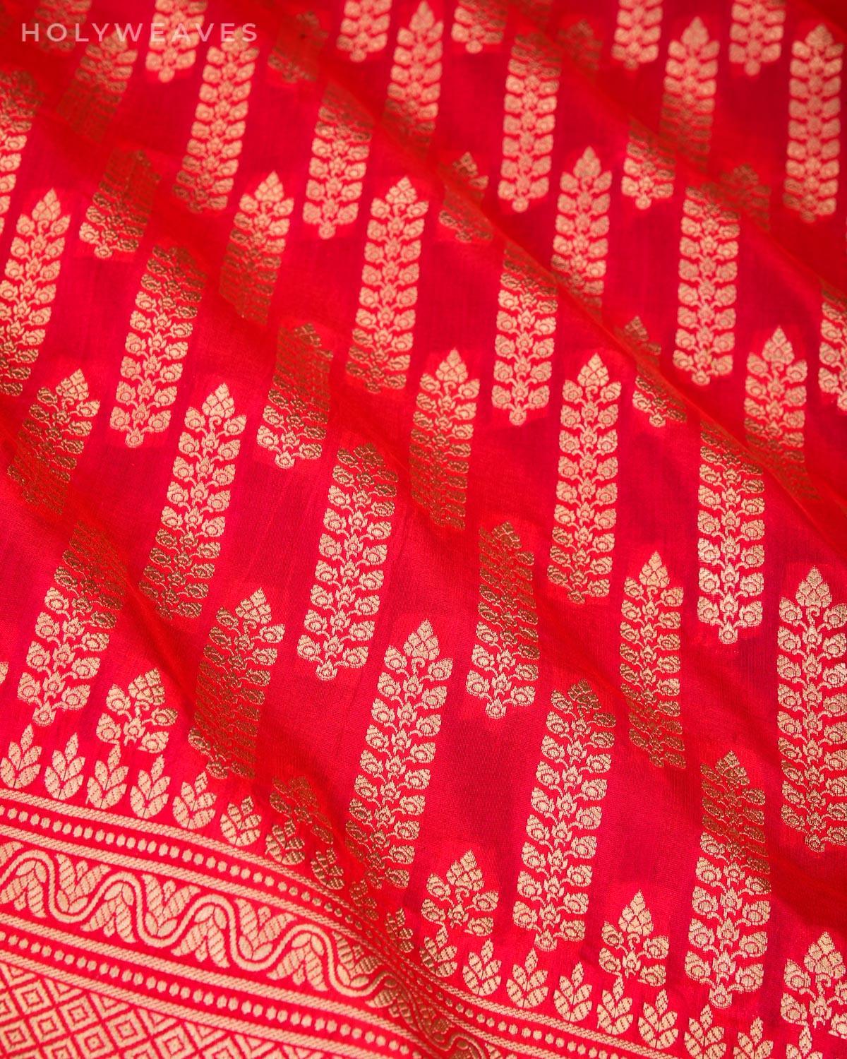 Shot Pink Red Banarasi Cutwork Brocade Handwoven Katan Silk Saree - By HolyWeaves, Benares