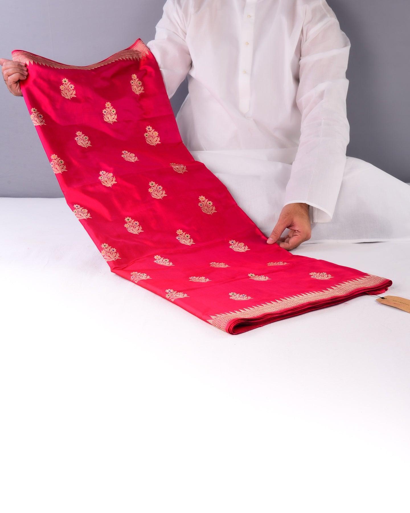Shot Pink-Red Banarasi Tehra Meena Kadhuan Brocade Handwoven Katan Silk Saree - By HolyWeaves, Benares