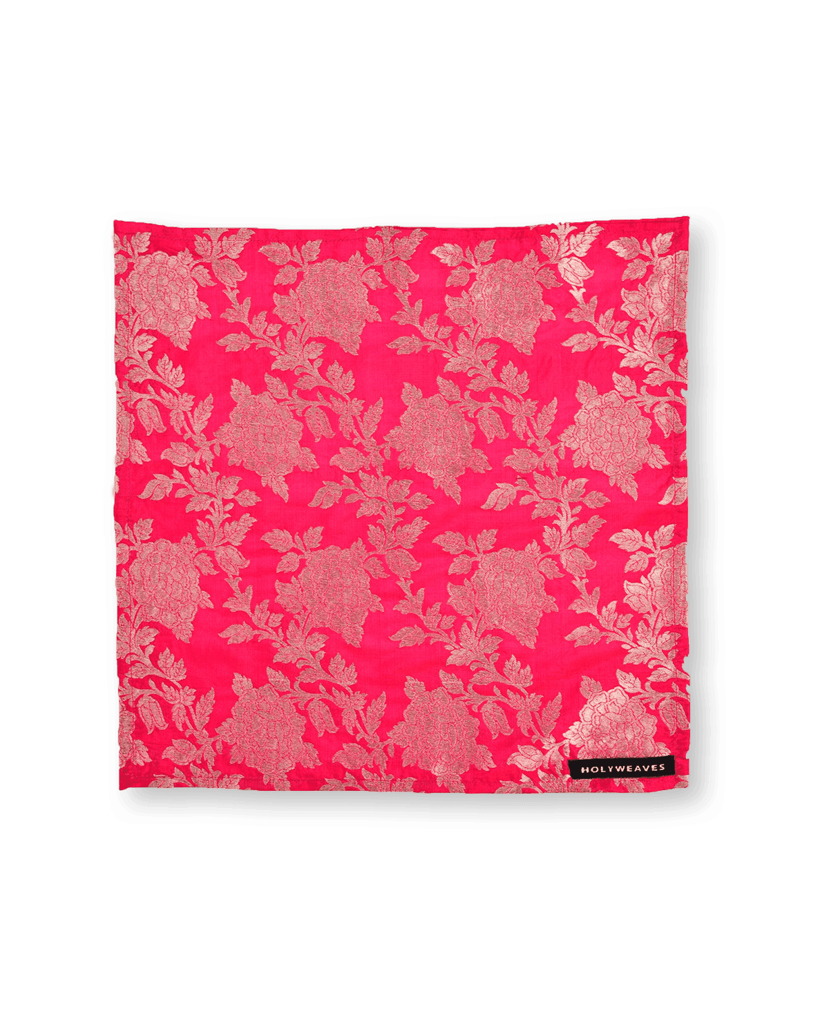 Shot Pink Red Zari Brocade Handwoven Pure Silk Pocket Square For Men - By HolyWeaves, Benares