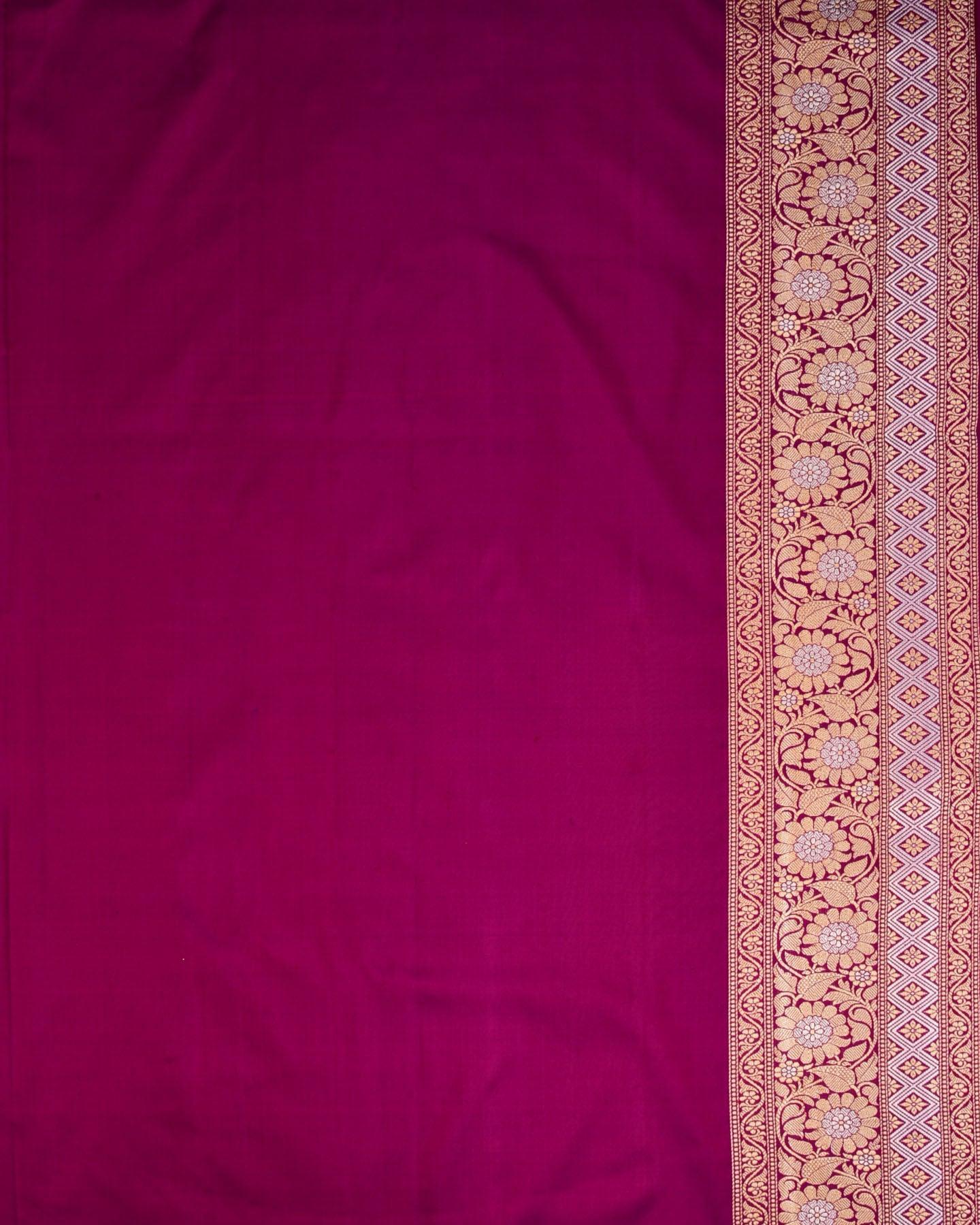 Shot Purple Banarasi Bridal All-over Zari Weave Kadhuan Brocade Handwoven Katan Silk Saree - By HolyWeaves, Benares