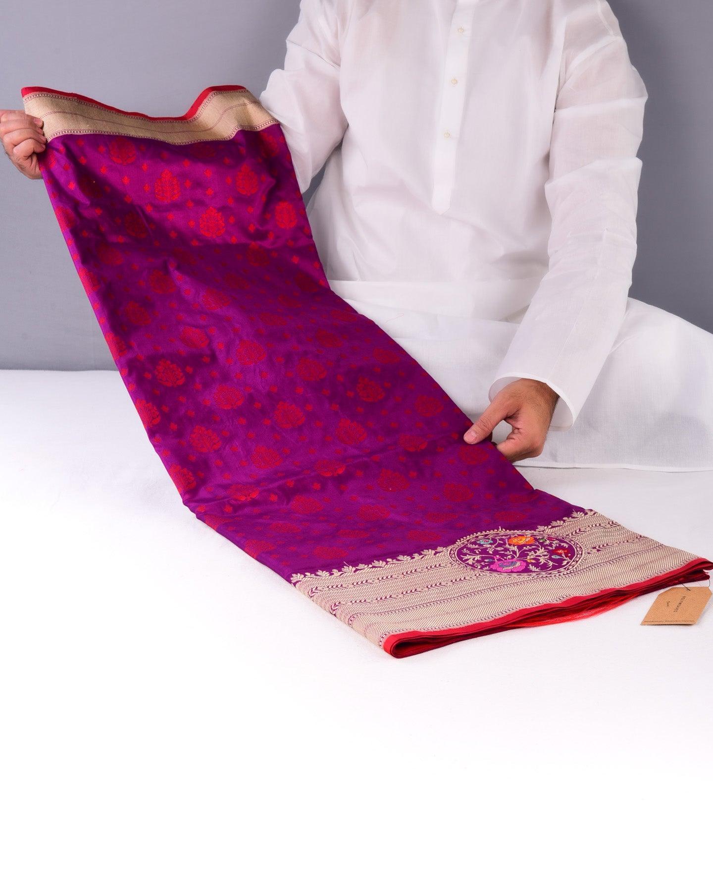 Shot Purple Banarasi Chauhari Cutwork Brocade Handwoven Katan Silk Saree - By HolyWeaves, Benares