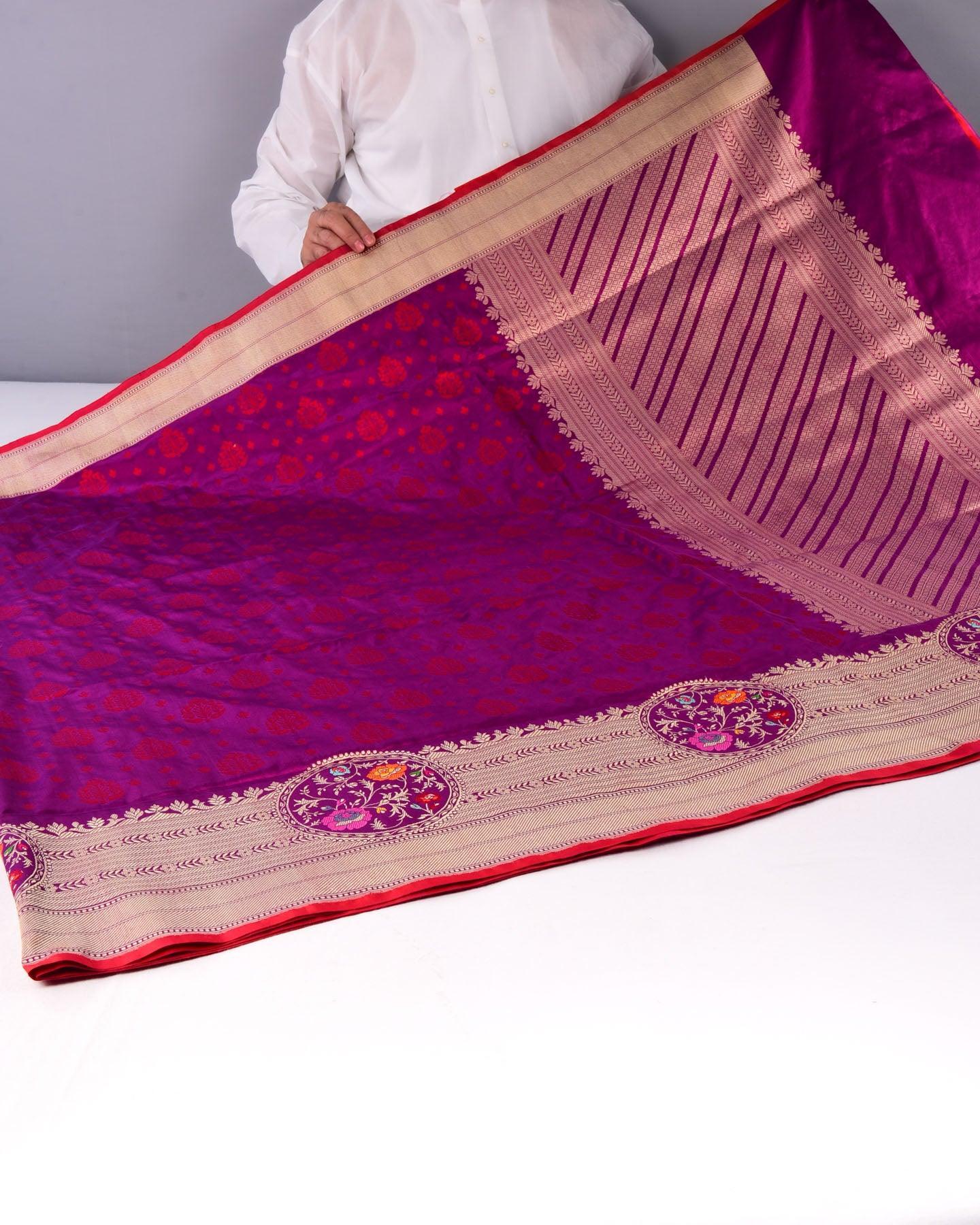 Shot Purple Banarasi Chauhari Cutwork Brocade Handwoven Katan Silk Saree - By HolyWeaves, Benares
