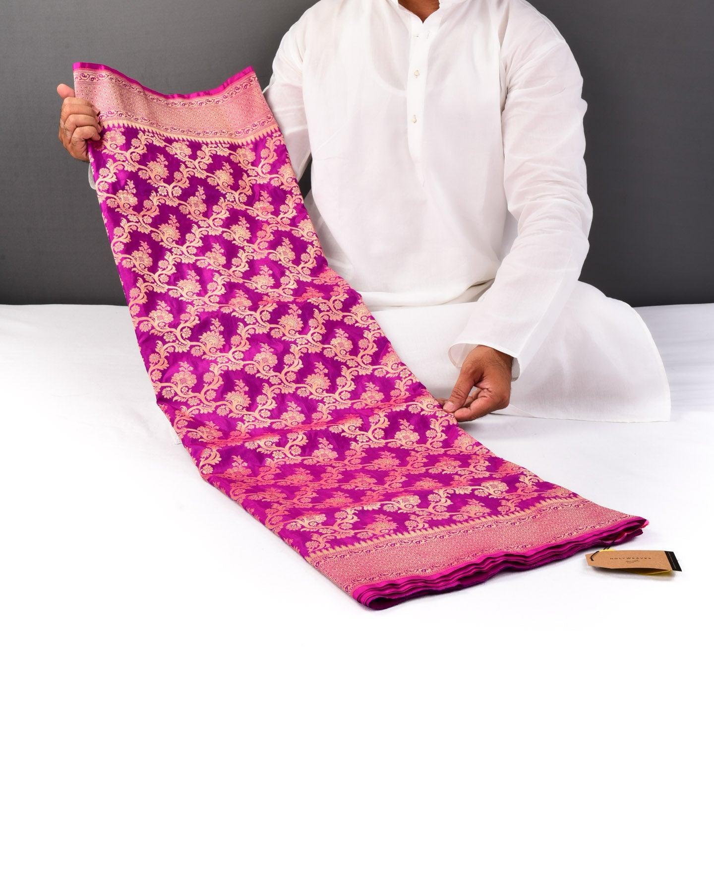 Shot Purple Banarasi Floral Jaal Cutwork Brocade Handwoven Katan Silk Saree - By HolyWeaves, Benares