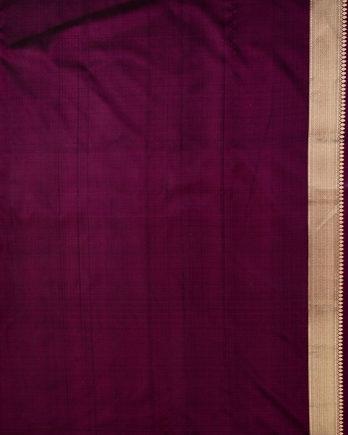 Shot Purple Banarasi Geometrical Aada Jaal Resham Tanchoi Handwoven Katan Silk Saree with Zari Brocade Border Pallu - By HolyWeaves, Benares