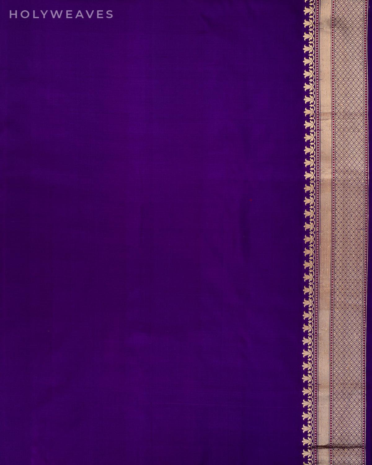 Shot Purple Banarasi Gold & Silver Kadhuan Brocade Handwoven Katan Silk Saree with Koniya Buta - By HolyWeaves, Benares