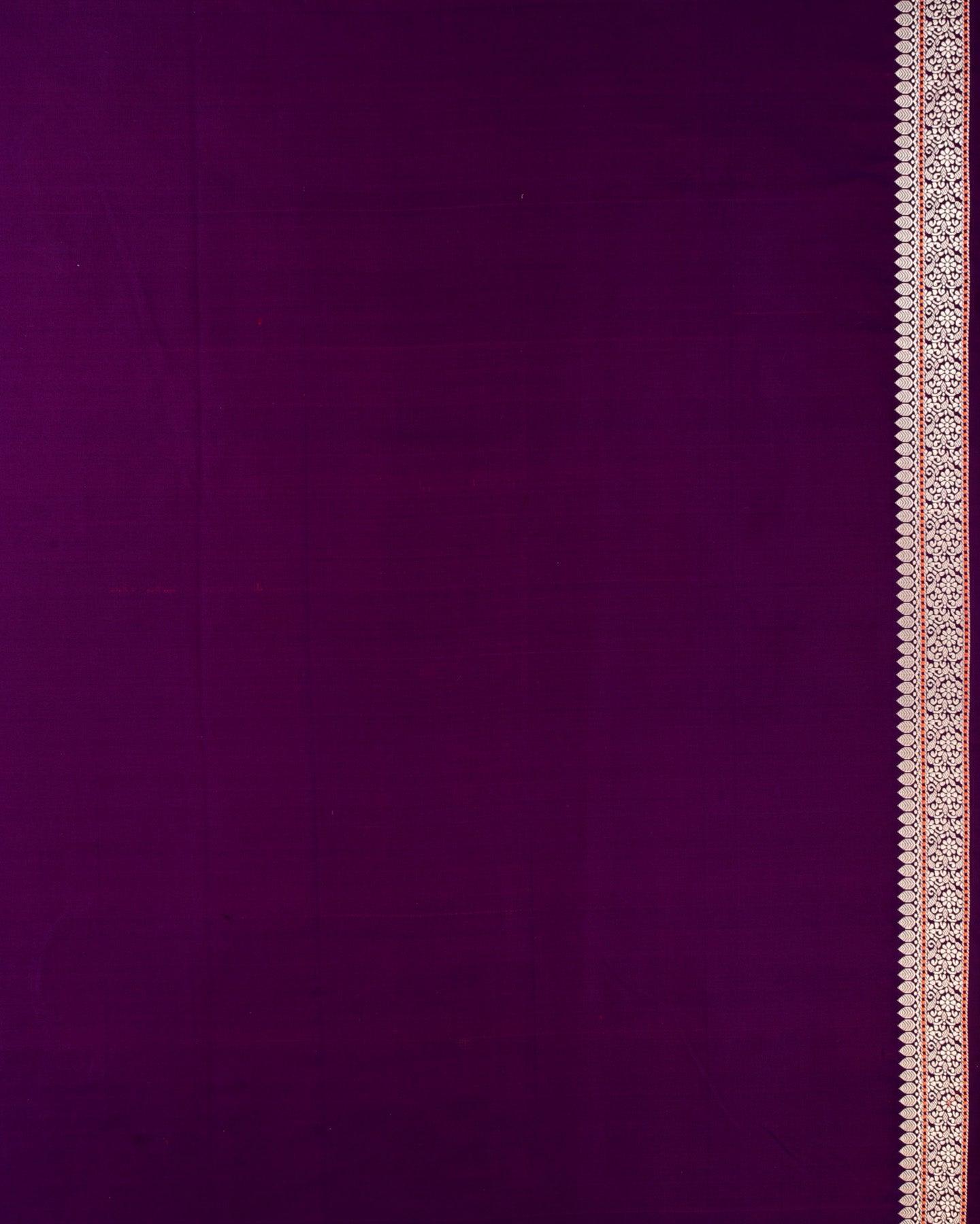 Shot Purple Banarasi Moroccon Grid Tanchoi Brocade Handwoven Katan Silk Saree - By HolyWeaves, Benares