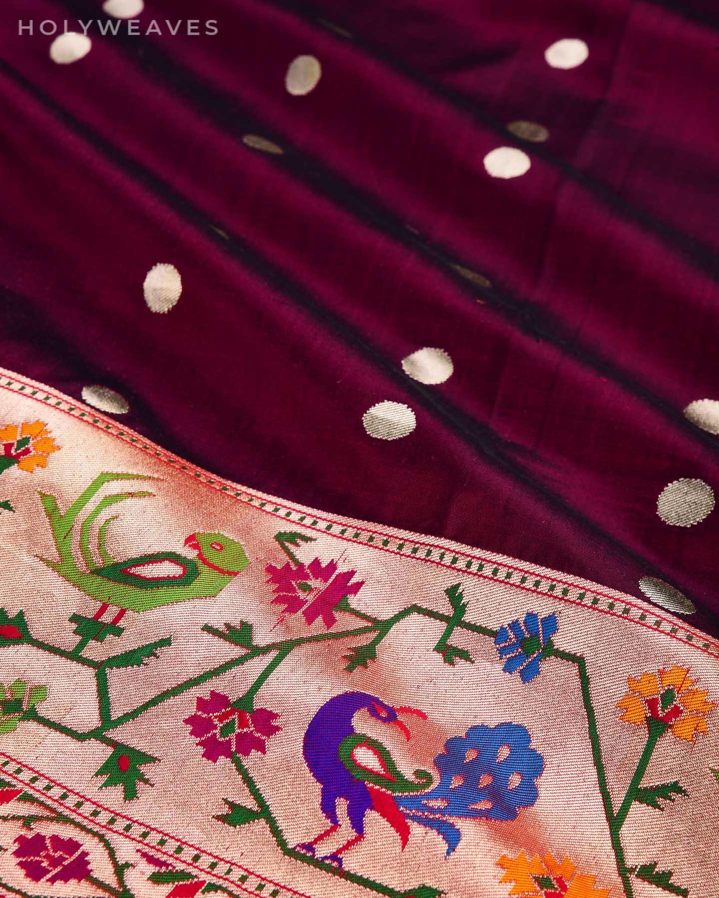 Shot Purple Banarasi Paudi Chauhari Paithani Handwoven Katan Silk Saree - By HolyWeaves, Benares