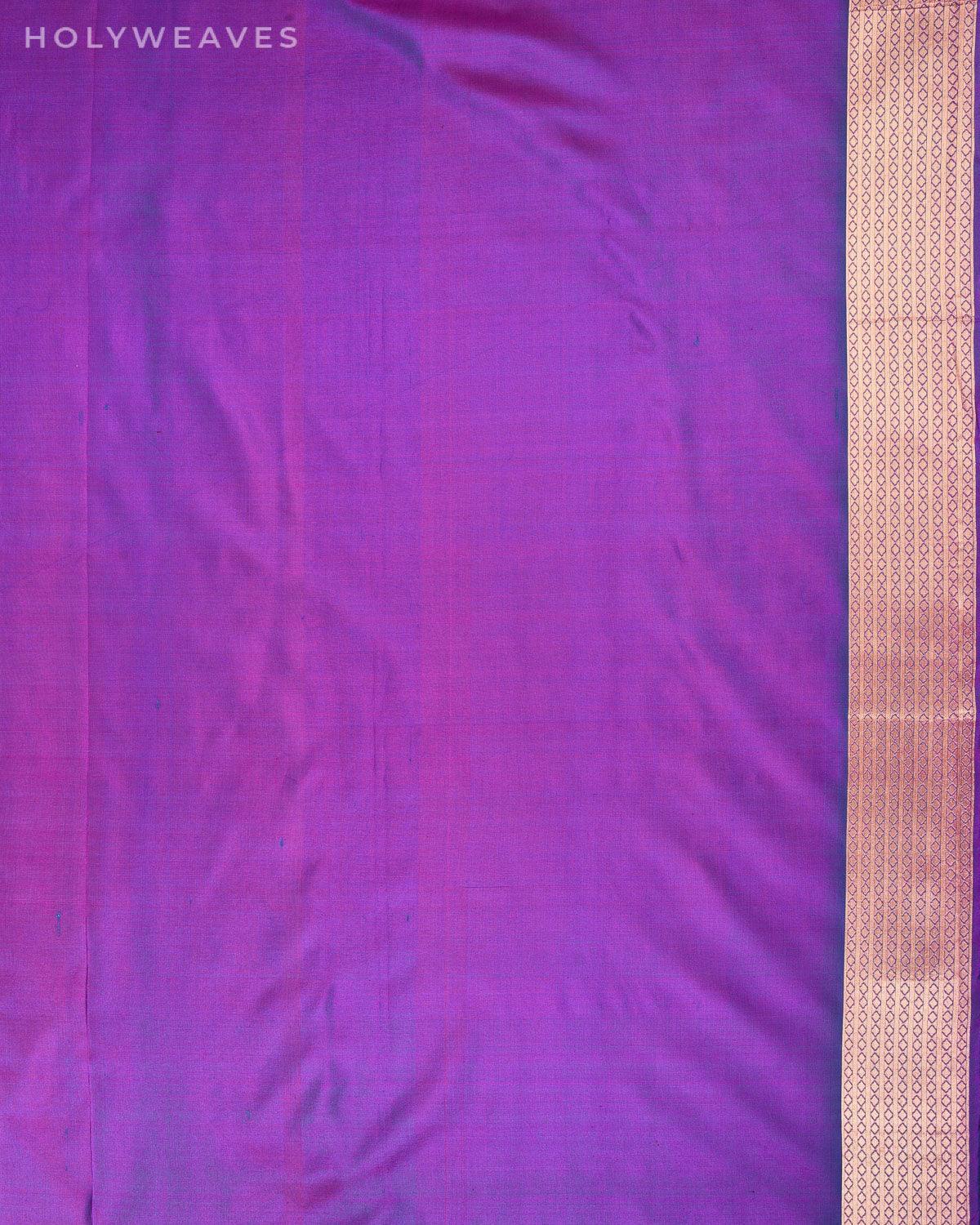 Shot Purple Banarasi Peacock & Parrot Cutwork Brocade Handwoven Katan Silk Saree - By HolyWeaves, Benares
