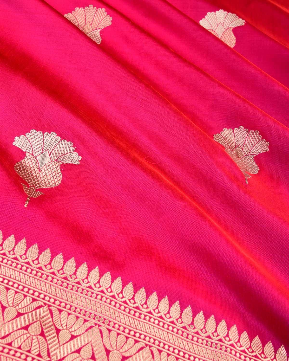 Shot Rani Pink Banarasi Alfi Sona Rupa Buta Kadhuan Brocade Handwoven Katan Silk Saree - By HolyWeaves, Benares
