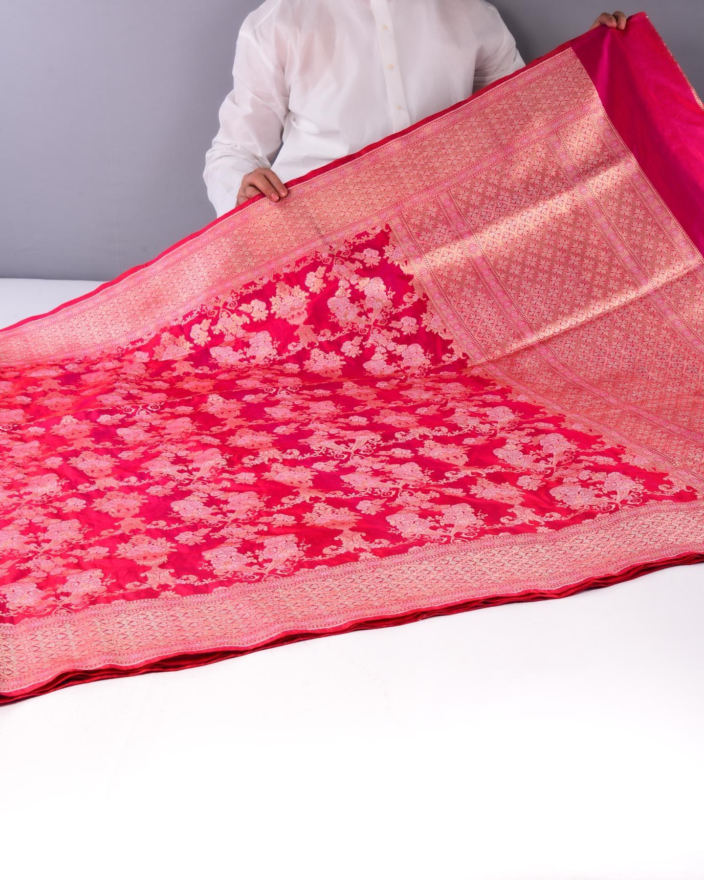 Shot Rani Pink Banarasi Alfi Sona Rupa Cutwork Brocade Handwoven Katan Silk Saree - By HolyWeaves, Benares