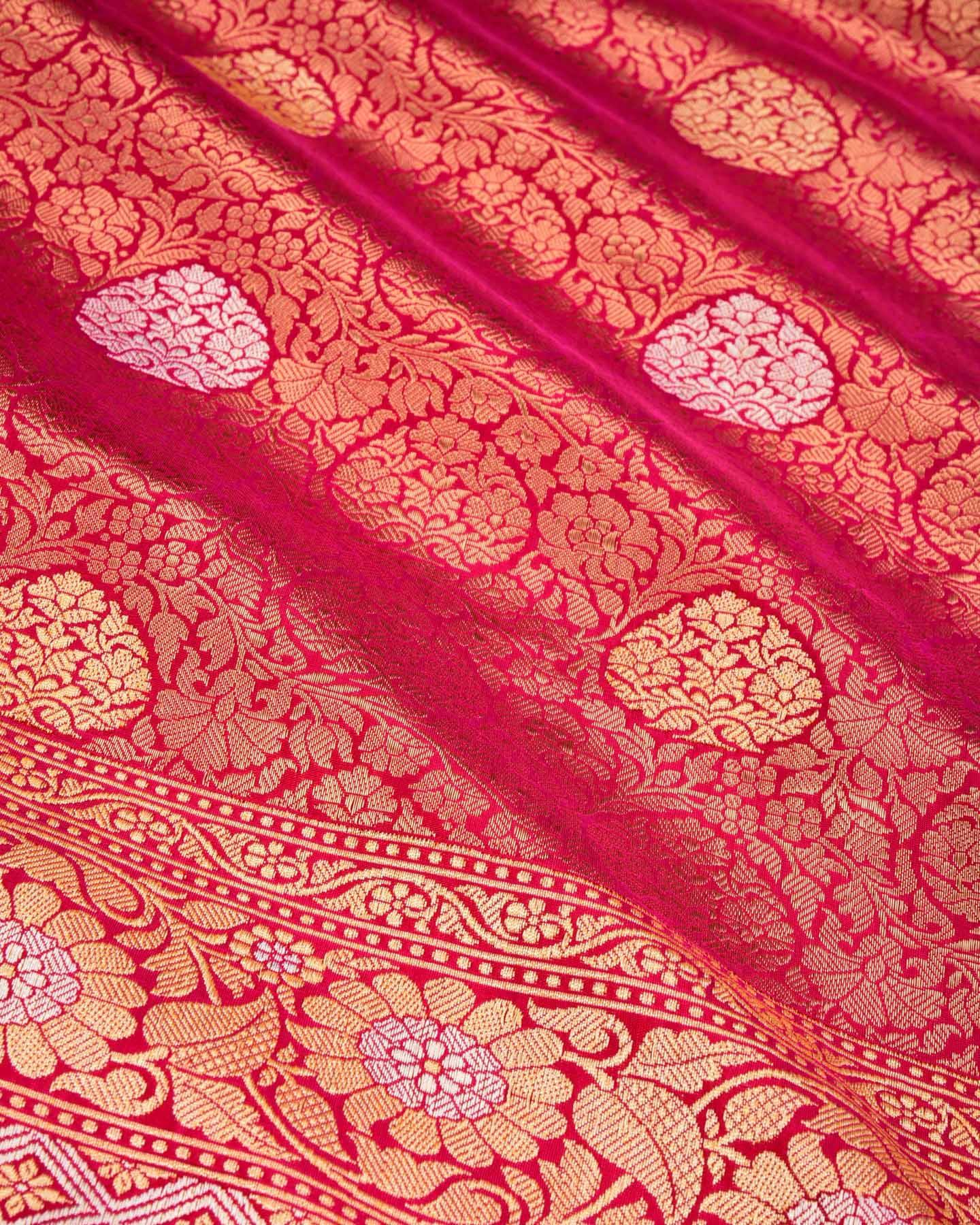 Shot Rani Pink Banarasi Bridal All-over Zari Weave Kadhuan Brocade Handwoven Katan Silk Saree - By HolyWeaves, Benares