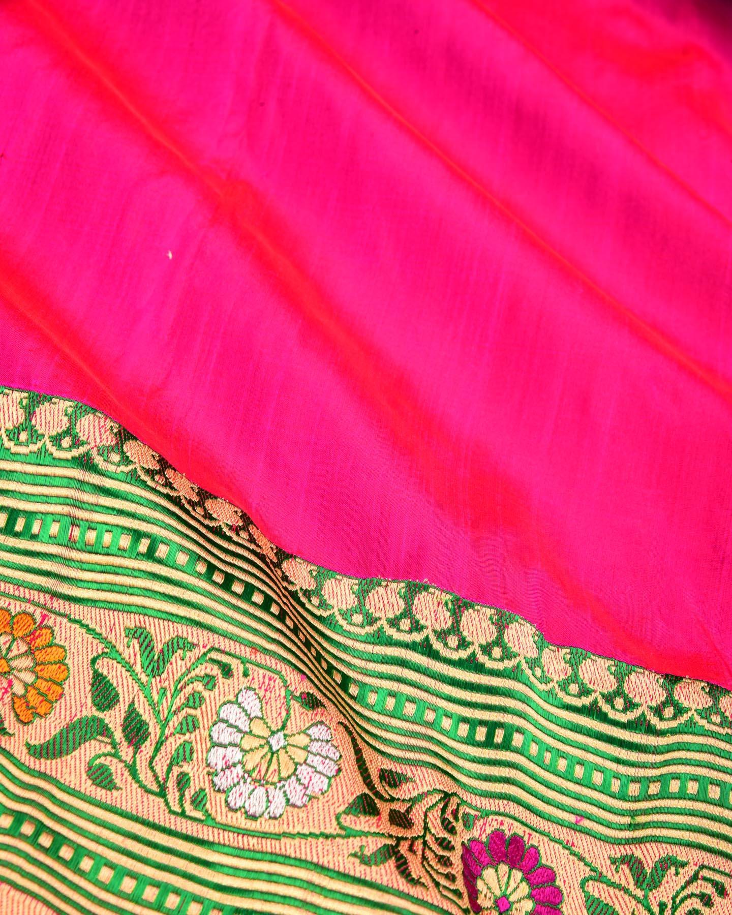 Shot Rani Pink Banarasi Brocade Handwoven Katan Silk Saree with Paithani Border Pallu - By HolyWeaves, Benares