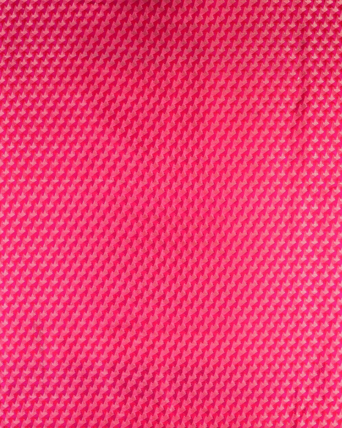 Shot Rani Pink Banarasi Geometric Alfi Sona Rupa Zari Brocade Handwoven Katan Silk Fabric - By HolyWeaves, Benares