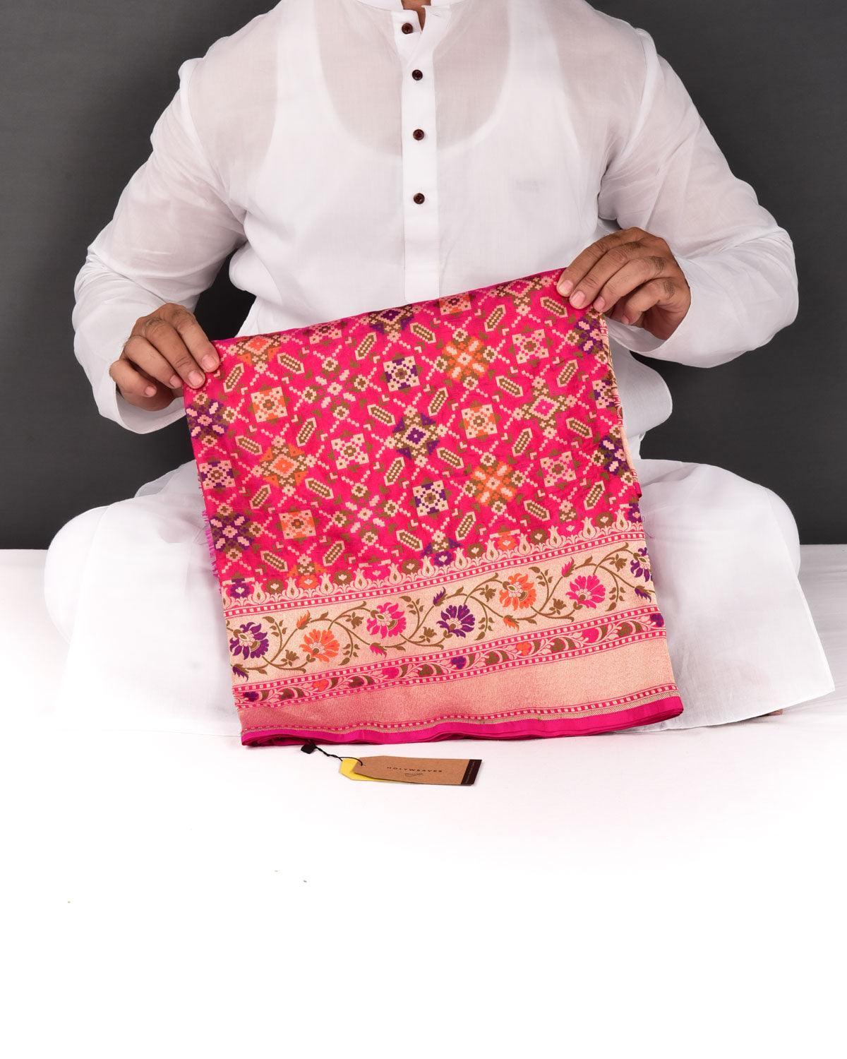Shot Rani Pink Banarasi Patola Chauhara Meena Cutwork Brocade Handwoven Katan Silk Saree - By HolyWeaves, Benares