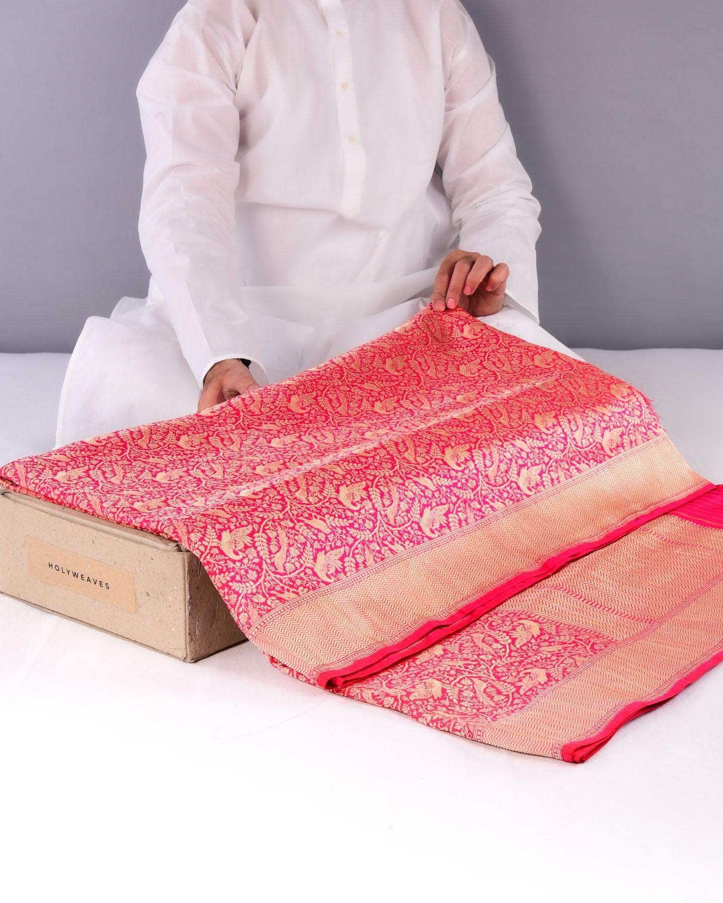 Shot Rani Pink Banarasi Shikargah Brocade Handwoven Katan Silk Saree - By HolyWeaves, Benares