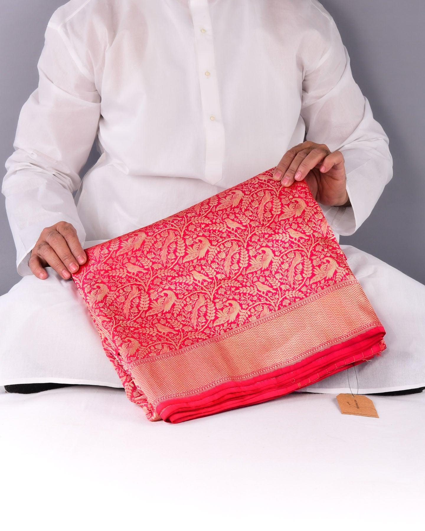 Shot Rani Pink Banarasi Shikargah Brocade Handwoven Katan Silk Saree - By HolyWeaves, Benares