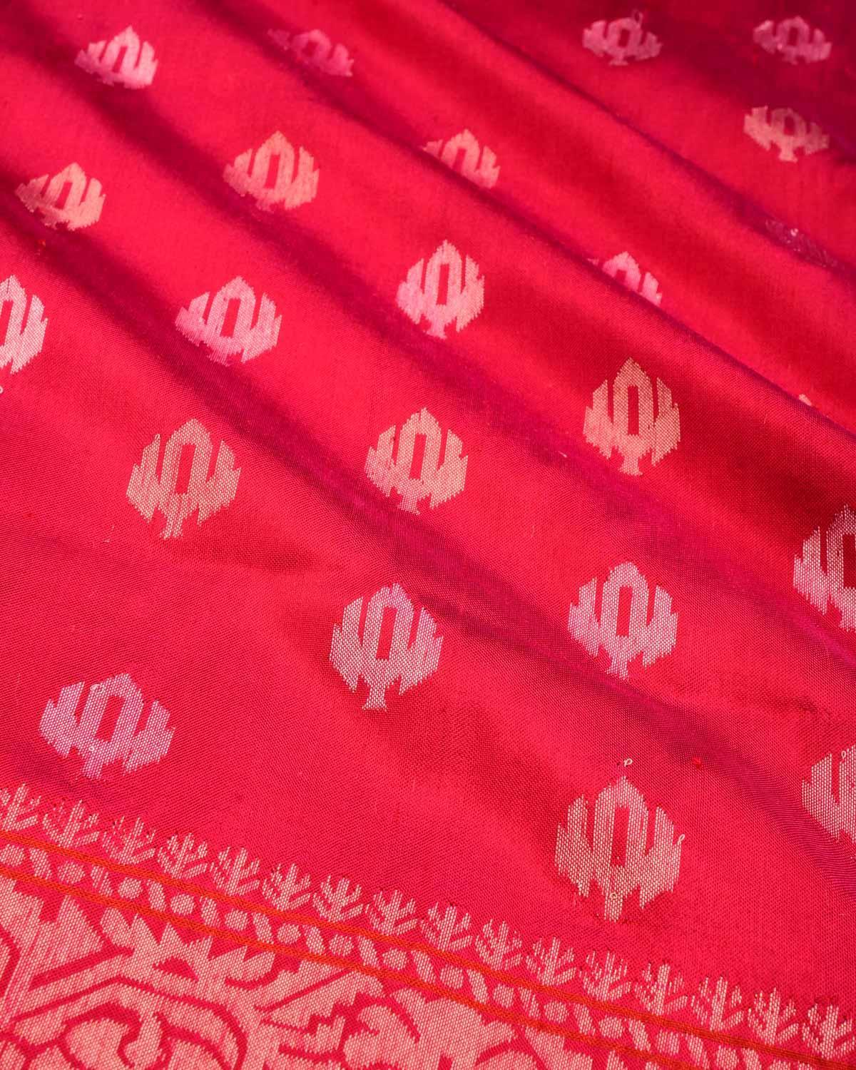 Shot Rani Pink Banarasi Sona Rupa Zari Buti Kadhuan Brocade Handwoven Katan Silk Dupatta - By HolyWeaves, Benares