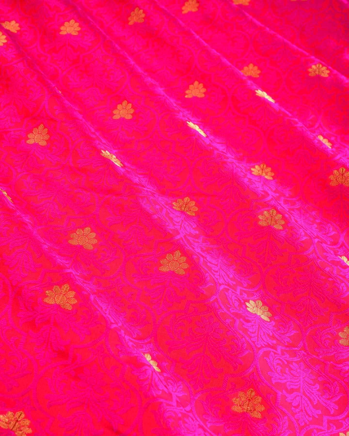 Shot Rani Pink Banarasi Tanchoi Brocade Handwoven Katan Silk Fabric - By HolyWeaves, Benares