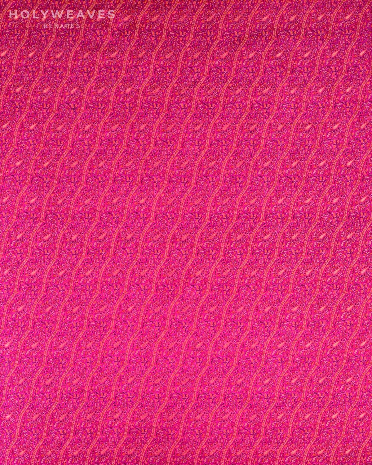 Shot Rani Pink Banarasi Tehra Jamawar Brocade Handwoven Katan Silk Fabric with Zari Accents - By HolyWeaves, Benares