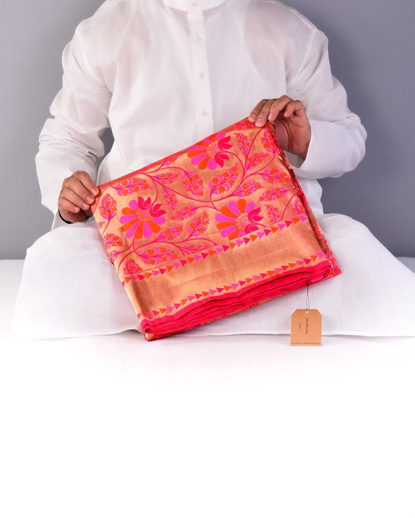 Shot Rani Pink Banarasi Tehra Meena Cutwork Brocade Handwoven Katan Silk Saree - By HolyWeaves, Benares
