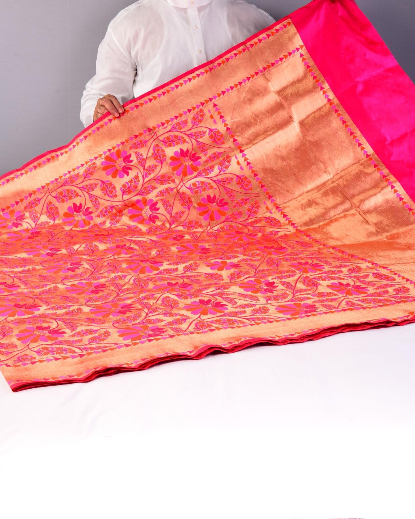 Shot Rani Pink Banarasi Tehra Meena Cutwork Brocade Handwoven Katan Silk Saree - By HolyWeaves, Benares