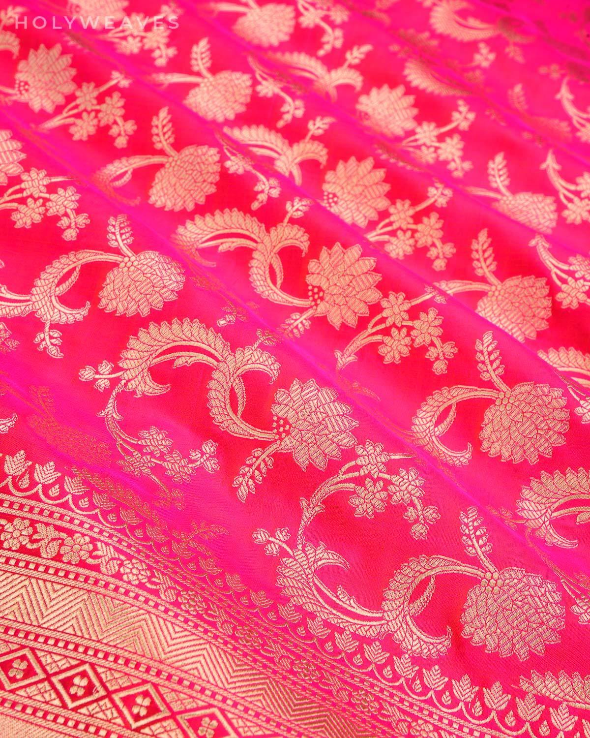 Shot Rani Pink Banarasi Zari Jaal Cutwork Brocade Handwoven Katan Silk Saree - By HolyWeaves, Benares