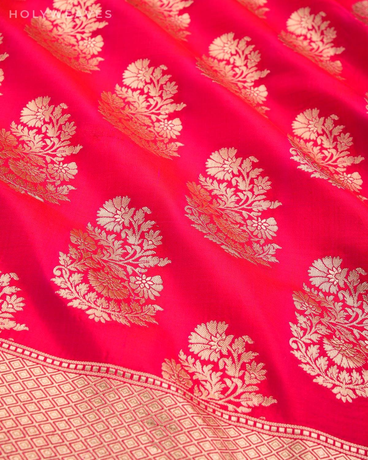 Shot Rani Pink Bridal Banarasi Cutwork Brocade Handwoven Katan Silk Saree - By HolyWeaves, Benares