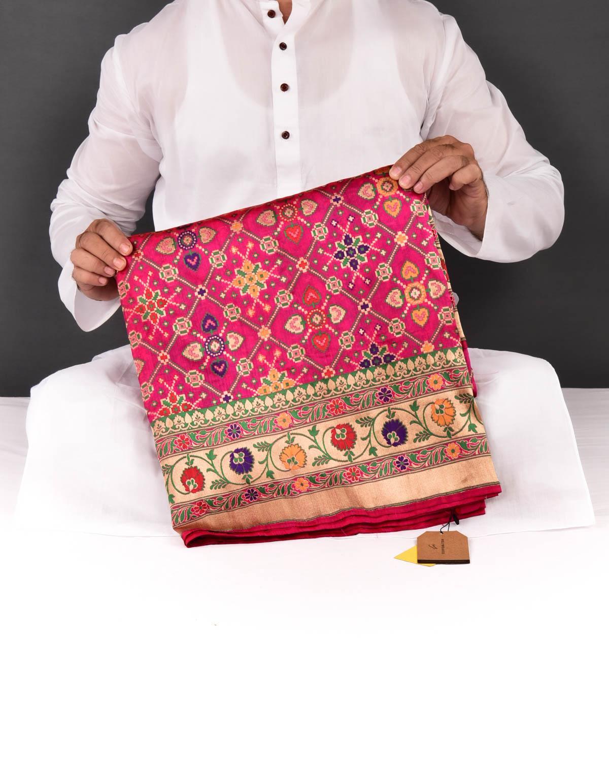 Shot Rani Red Banarasi Patola Chauhara Meena Cutwork Brocade Handwoven Katan Silk Saree - By HolyWeaves, Benares