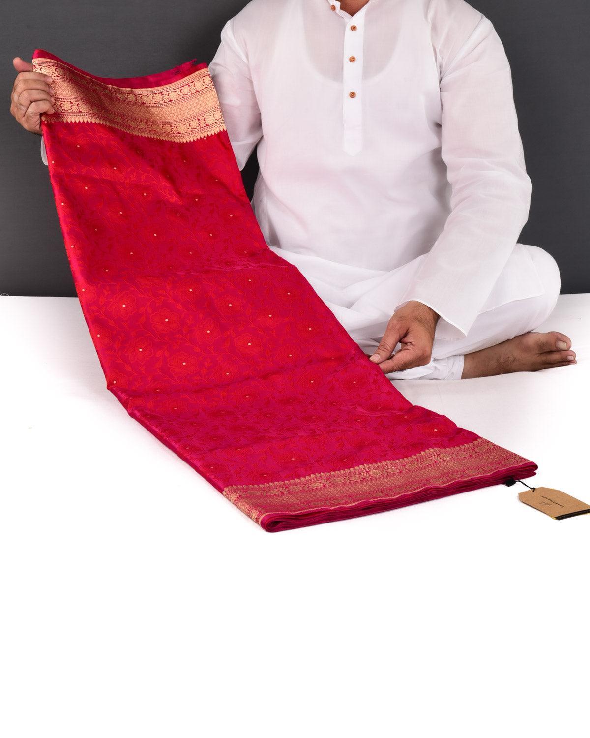 Shot Red On Pink Banarasi Gulab Jaal Tanchoi Brocade Handwoven Katan Silk Saree - By HolyWeaves, Benares