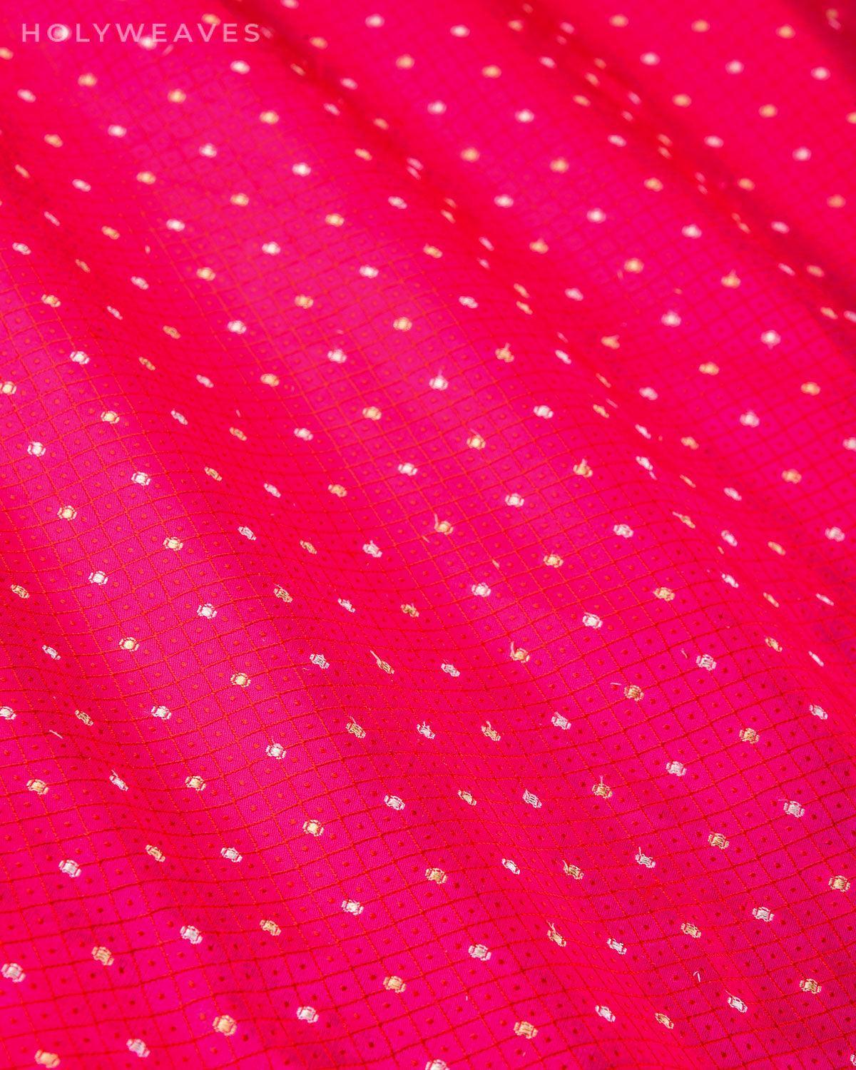 Shot Red Pink Banarasi Alfi Sona Rupa Tanchoi Brocade Handwoven Katan Silk Fabric - By HolyWeaves, Benares