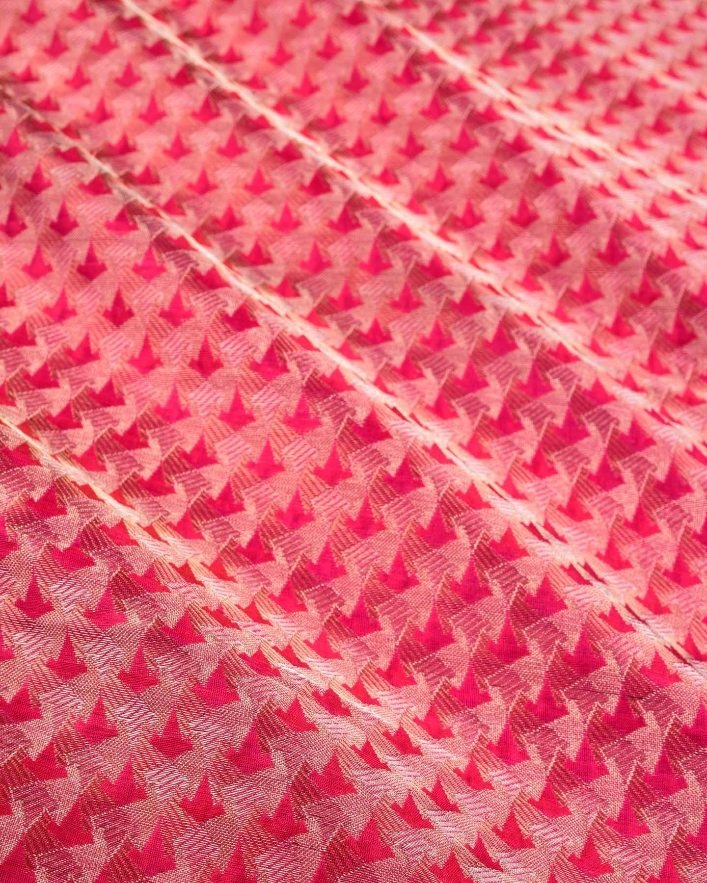 Shot Red-Pink Banarasi Geometric Alfi Sona Rupa Zari Brocade Handwoven Katan Silk Fabric - By HolyWeaves, Benares